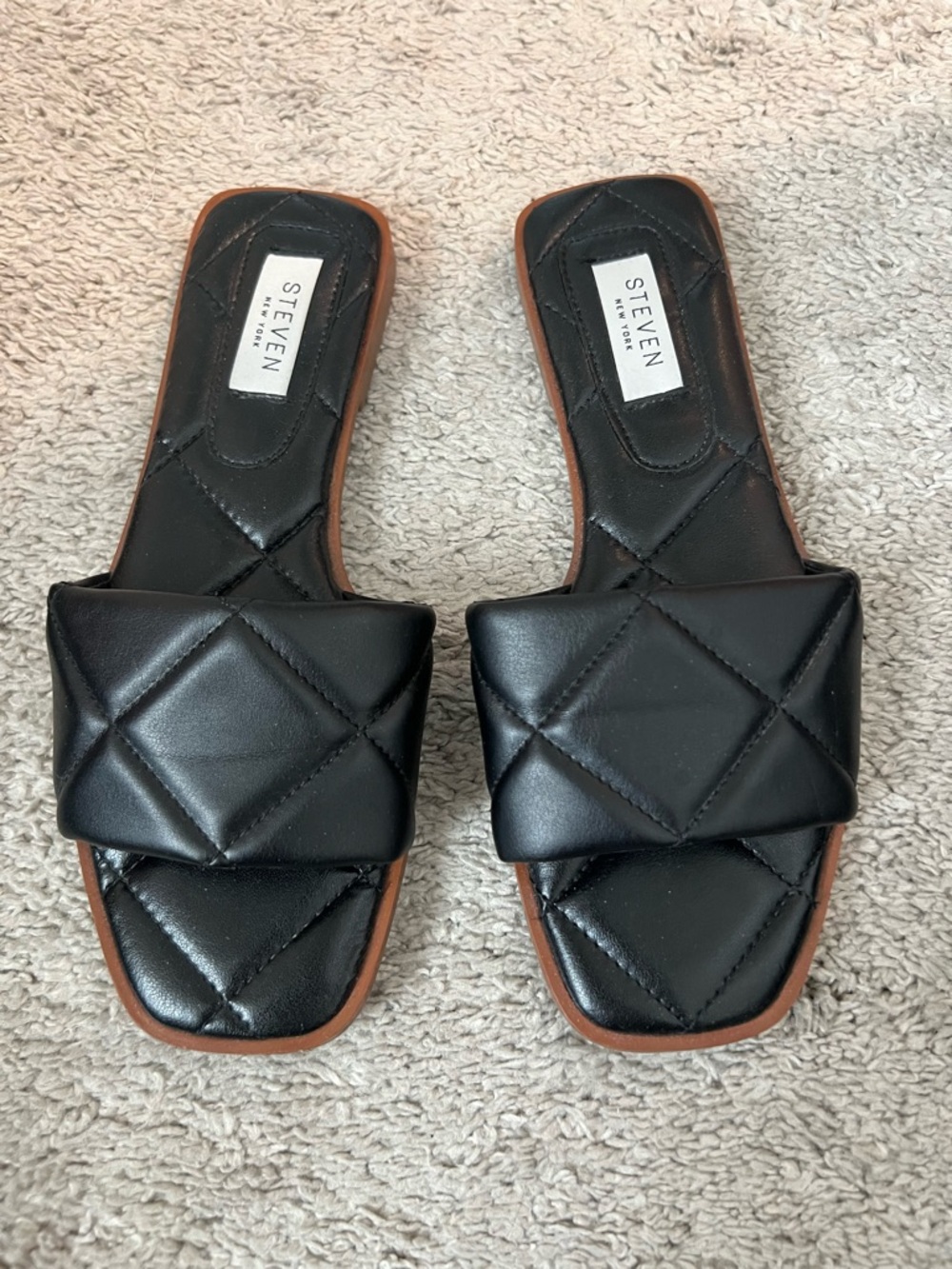 Steven Madden Black Quilted Slide Mules